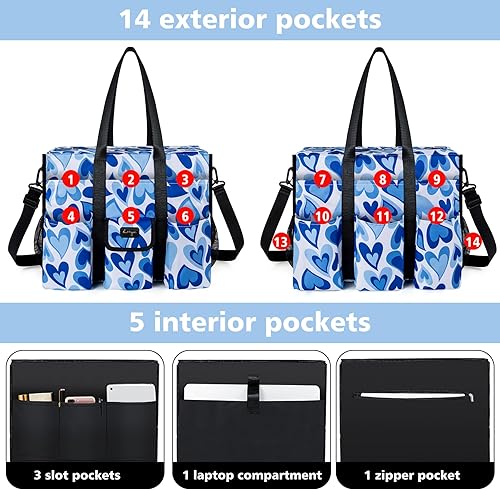 Miniatura 4 de Bolsa de mano resistente al agua con 19 bolsillos exteriores e interiores, bolsa grande para mujeresprofesorestrabajo