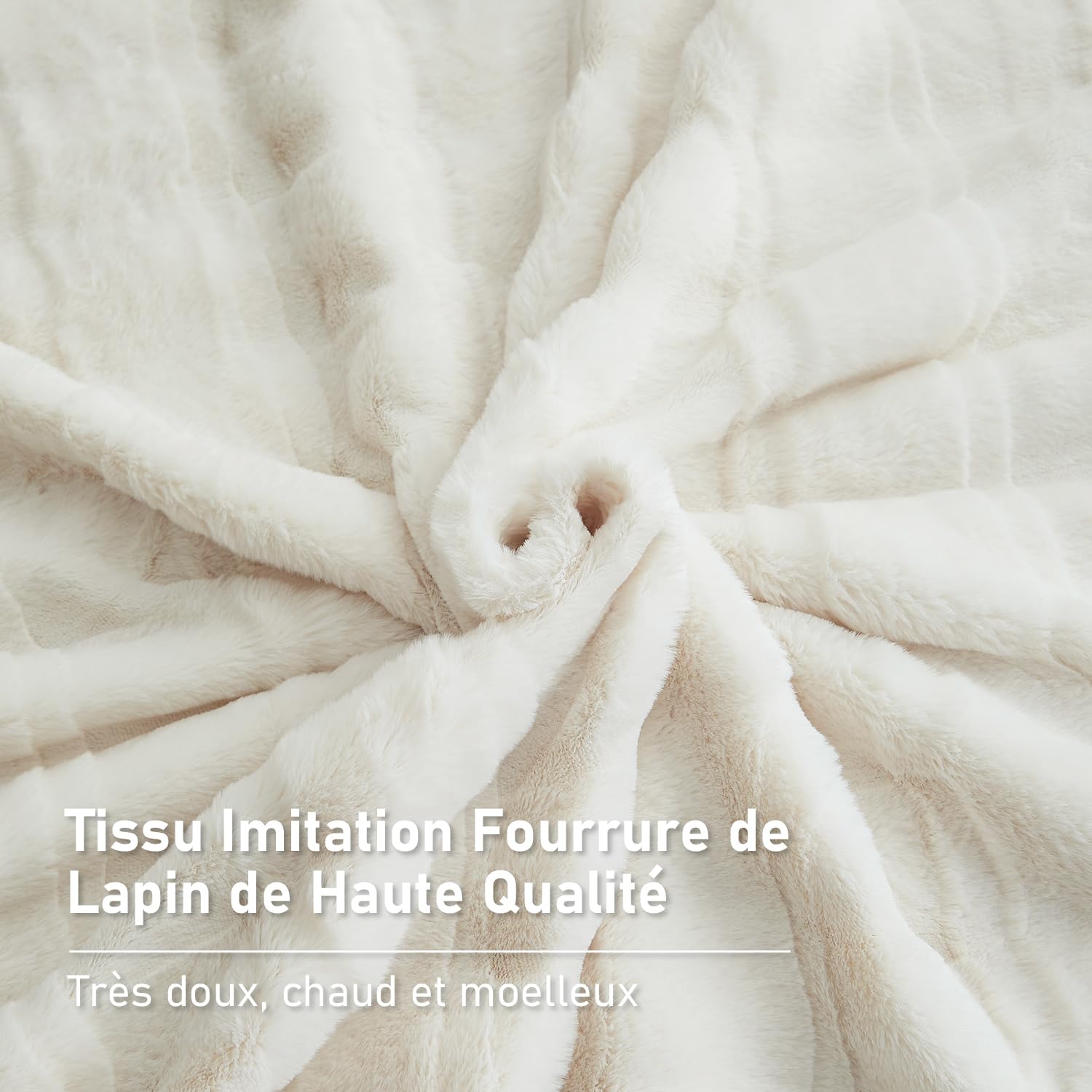 Housse De Couette 200x200cm En Fausse Fourrure - Blanc Crème - Avec 2 Taies D'oreiller 65x65cm - Chaud Et Doux Pour L'hiver - Fermeture éclair