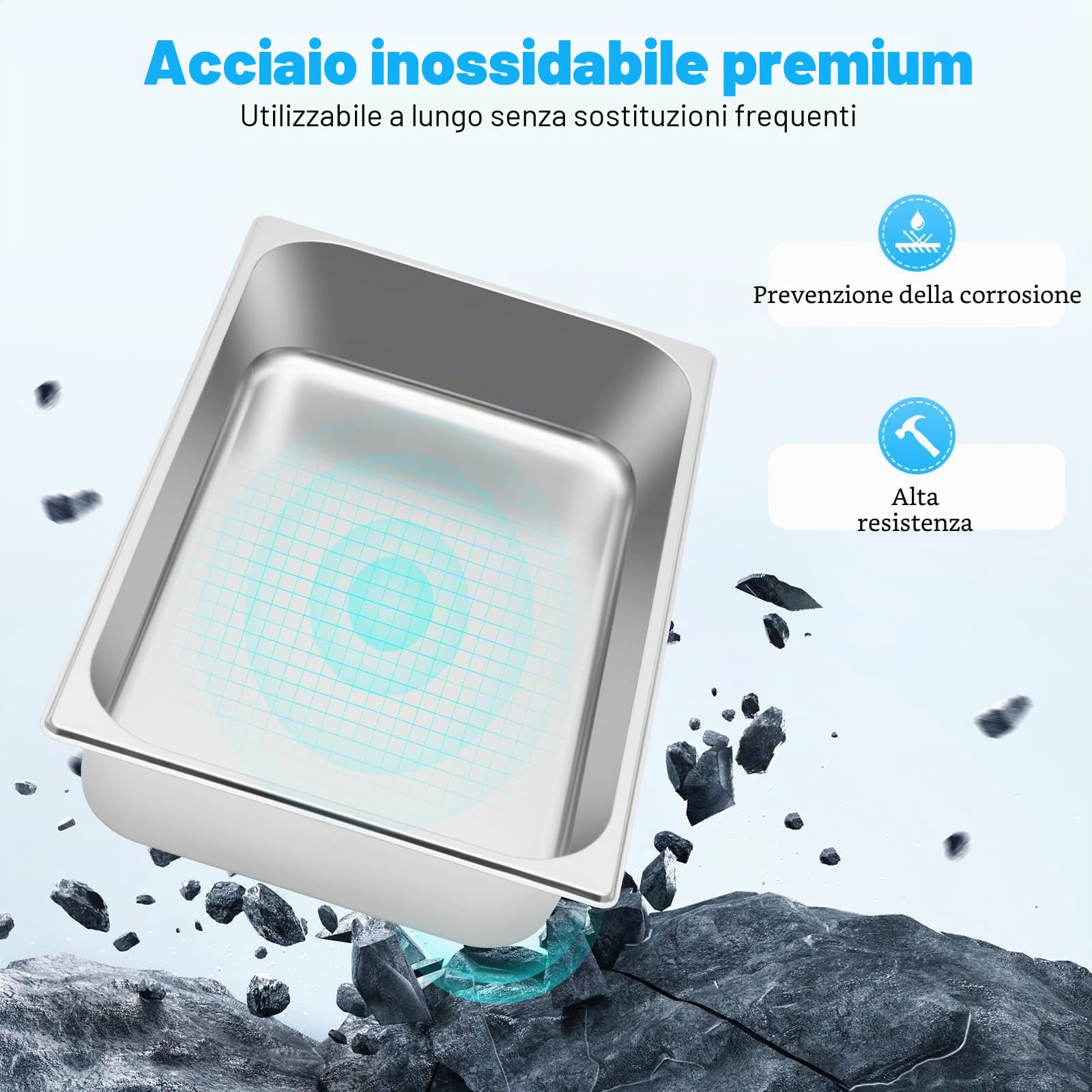 Contenitori per gastronorm, 4 pezzi, contenitori per alimenti con coperchio, 9 litri, in acciaio inox, contenitore per alimenti, torte, hotel, tavolo
