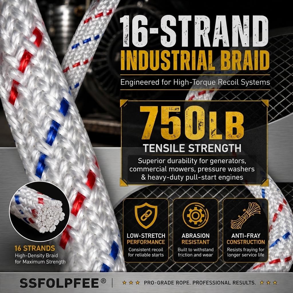 4.0mm Recoil Starter Rope 100FT, Heavy Duty Pull Cord for Lawn Mowers, Generators, Pressure Washers & Small Engines, Universal Starter Rope 750LB
