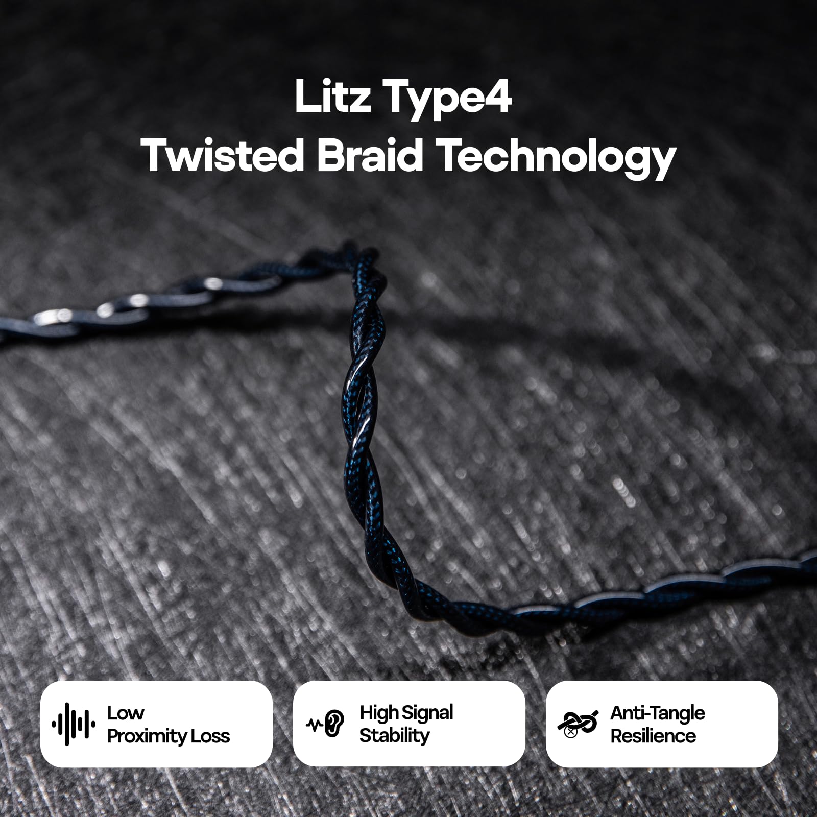 Linsoul Thieaudio Midnix IEM Cable, Cobre de Cristal Único 2 Núcleos 6N, Conectores Dobles de 3,5 mm/4,4 mm, Litz Tipo 4, 1,2 m 0,78 mm 2Pines, Cable de Repuesto para Auriculares de Grado Profesional
