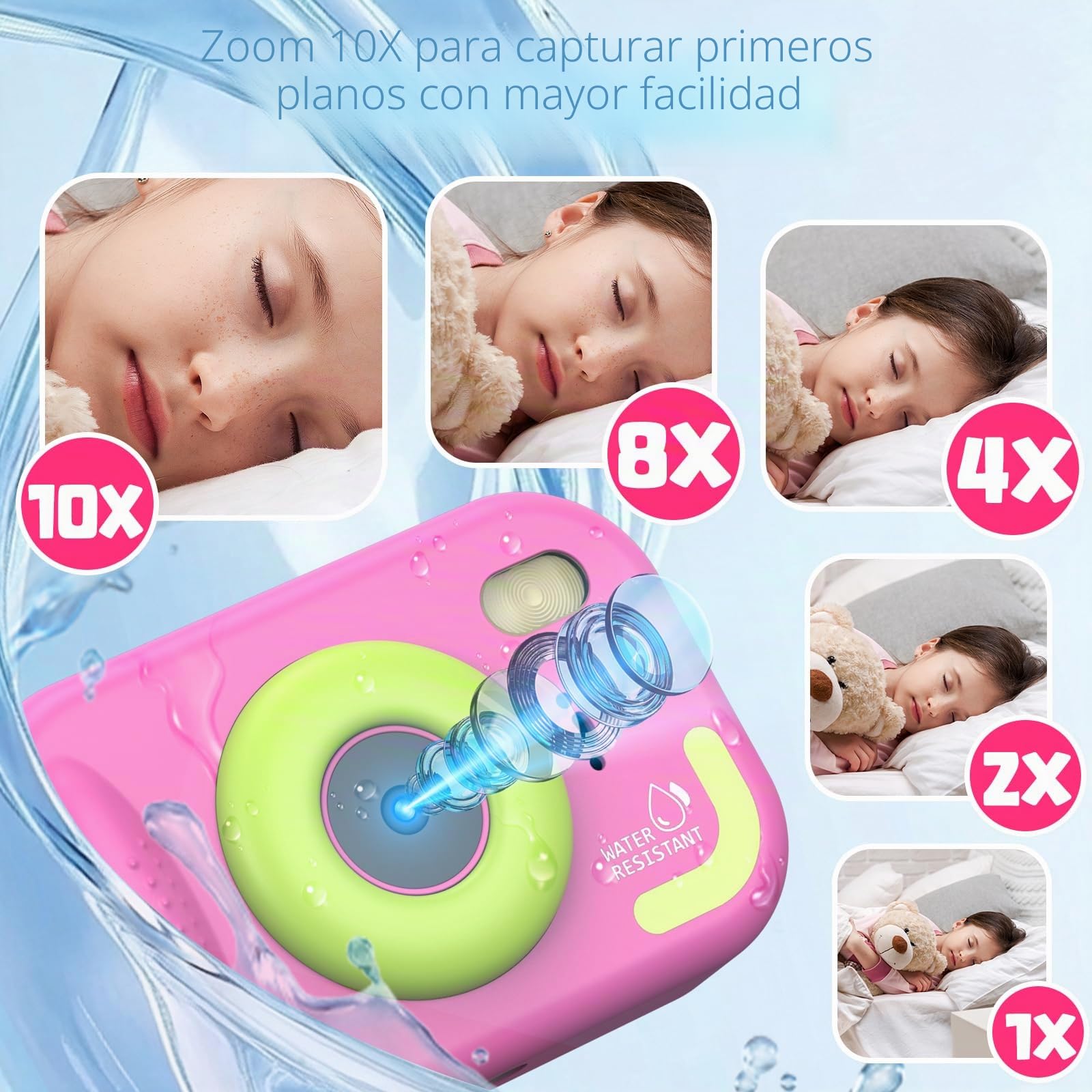 Cámara Fotos Infantil, Cámara Acuática para Niños, 48MP HD 1080P Cámara Impermeable para Niños con Pantalla de 2,4 Pulgadas Tarjeta de 32GB, Flash LED, Regalo para Niños y Niñas de 3-12 Años (Rosa)