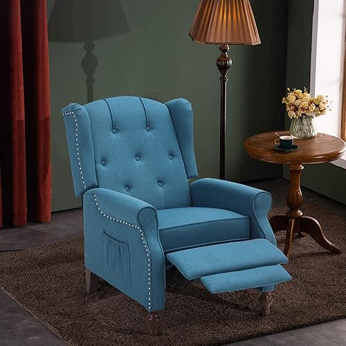 Miniatura 54 de Silla reclinable de masaje con respaldo de alas con calor, sillón de tela copetudo, sillón reclinable con respaldo a distancia y respaldo ajustable