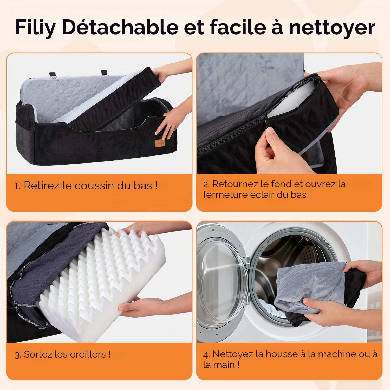 Siège Auto pour Chien de Moins de 25 kg, 80 x 50 x 42 cm | Cojín de 71 x 42 x 10 cm, funda extraíble y lavable, base antideslizante, 2 correas de seguridad