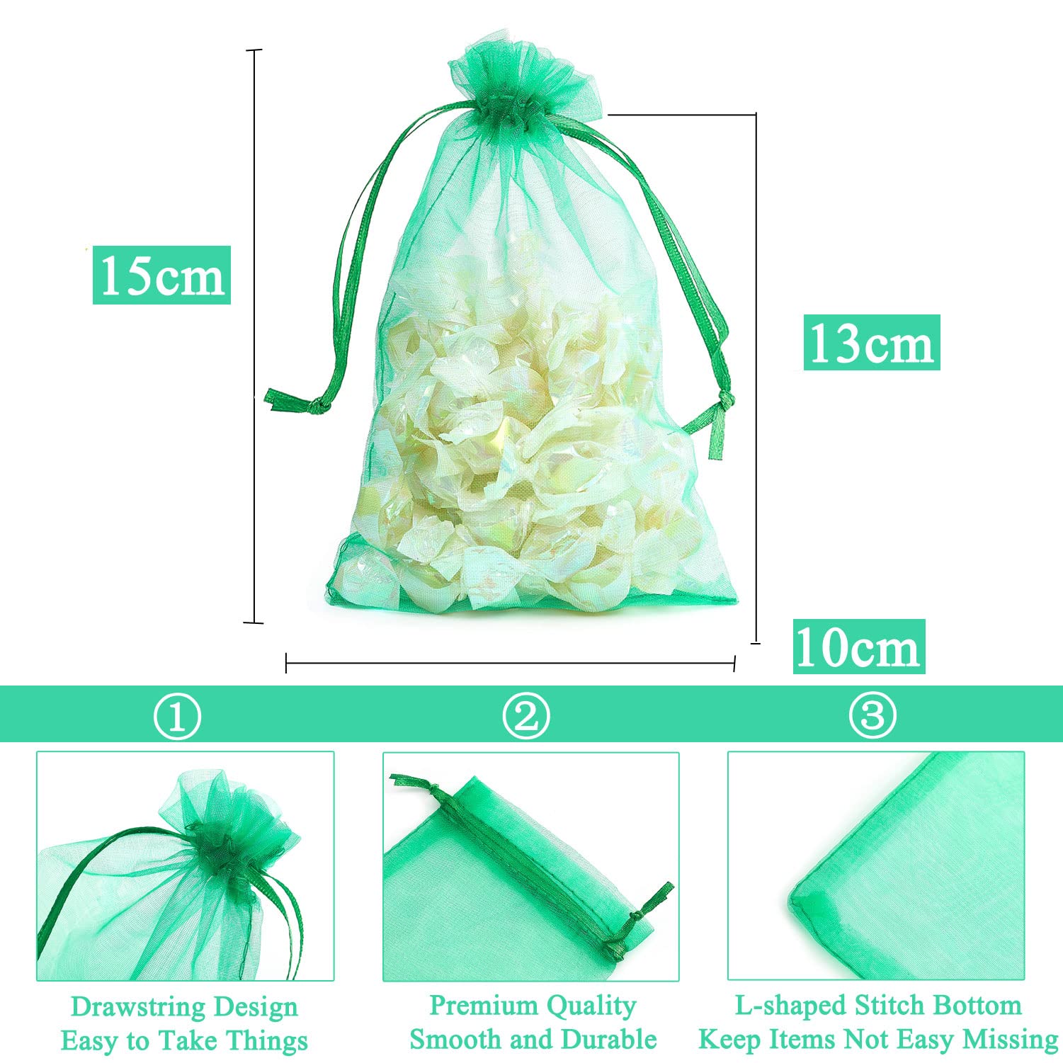 Rhimooay 100 Sacchetti In Organza – Piccoli Fazzoletti Regalo 10x12 Cm – Per Matrimoni, Bomboniere, Gioielli E Caramelle – Con Cordoncino