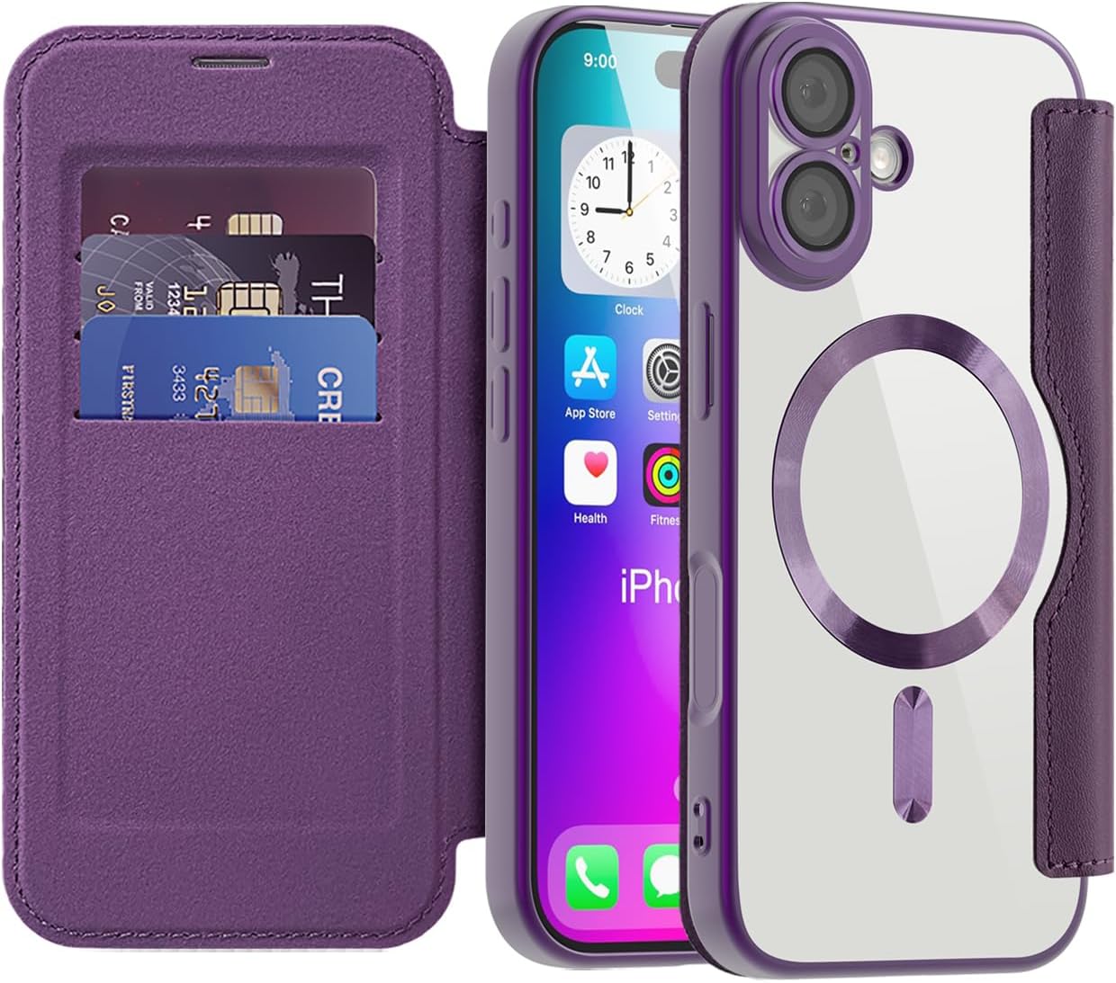 Magnetic for iPhone 17 Wallet Case Leather Flip Purple JD