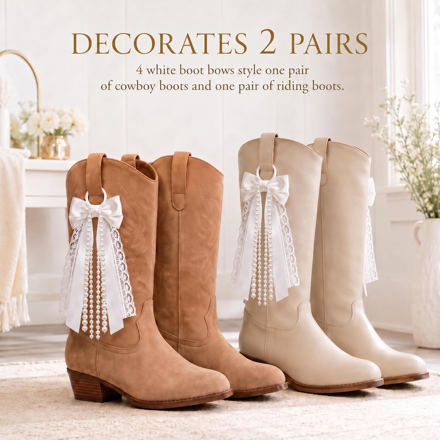 4PCS Ribbon Bow Cowboy Boots Bows for Cowgirl Boots, White