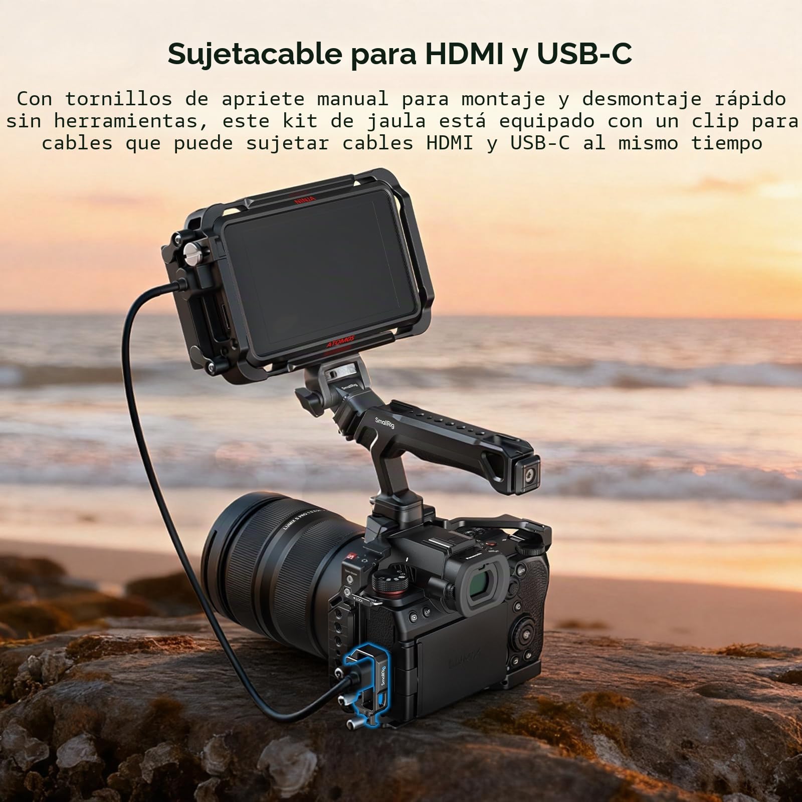 SMALLRIG Kit de Jaula para Panasonic G9 II/S5 II/S5 IIX con Asa Superior NATO, Clip para HDMI/USB-C, Placa QR para Arca y Roscas 1/4"-20/3/8"-16 - 5752