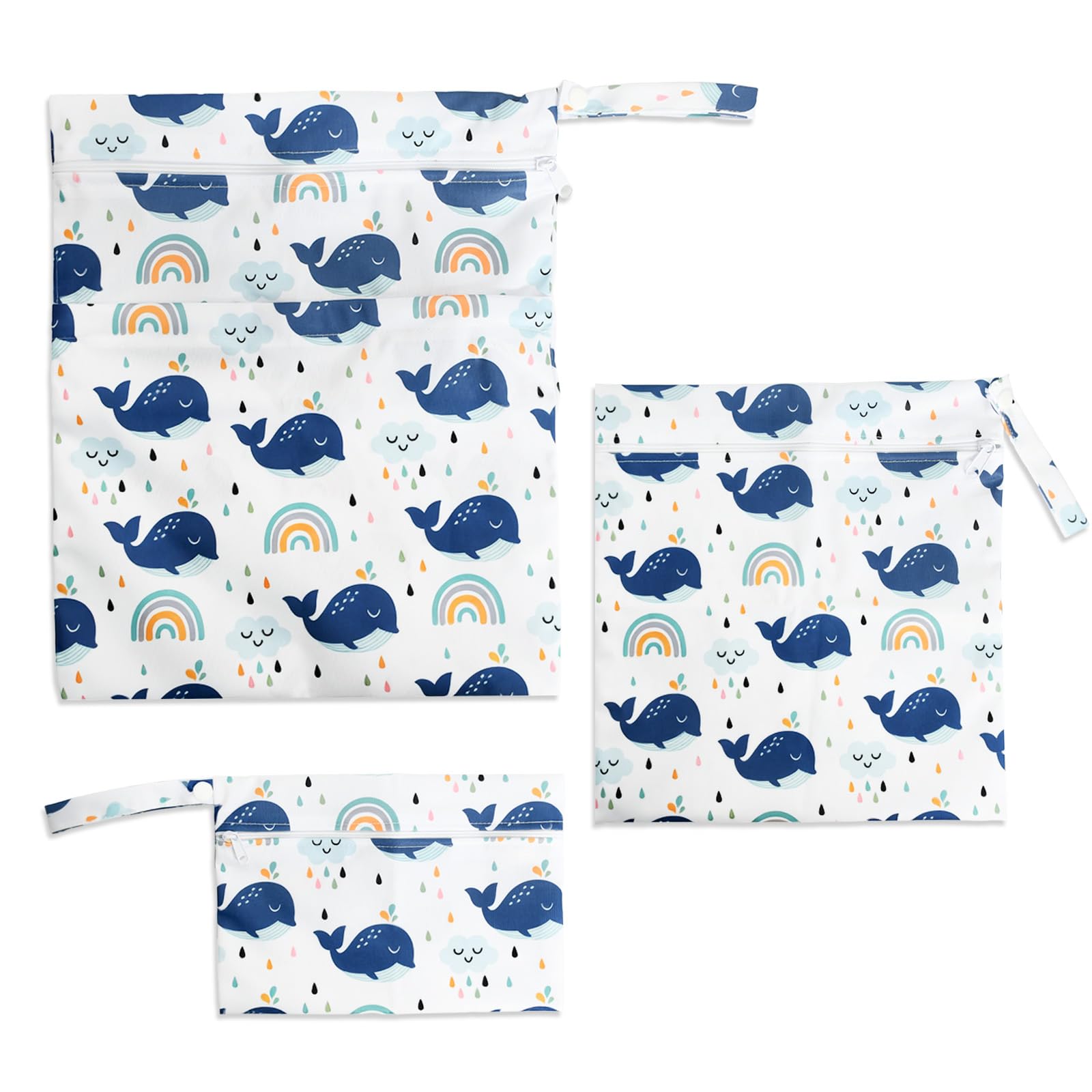 Rieoany 3 Pcs Wet Bag Waterproof, Reusable Wet Dry Bags with Zipper, Baby Nappy Bag Organiser