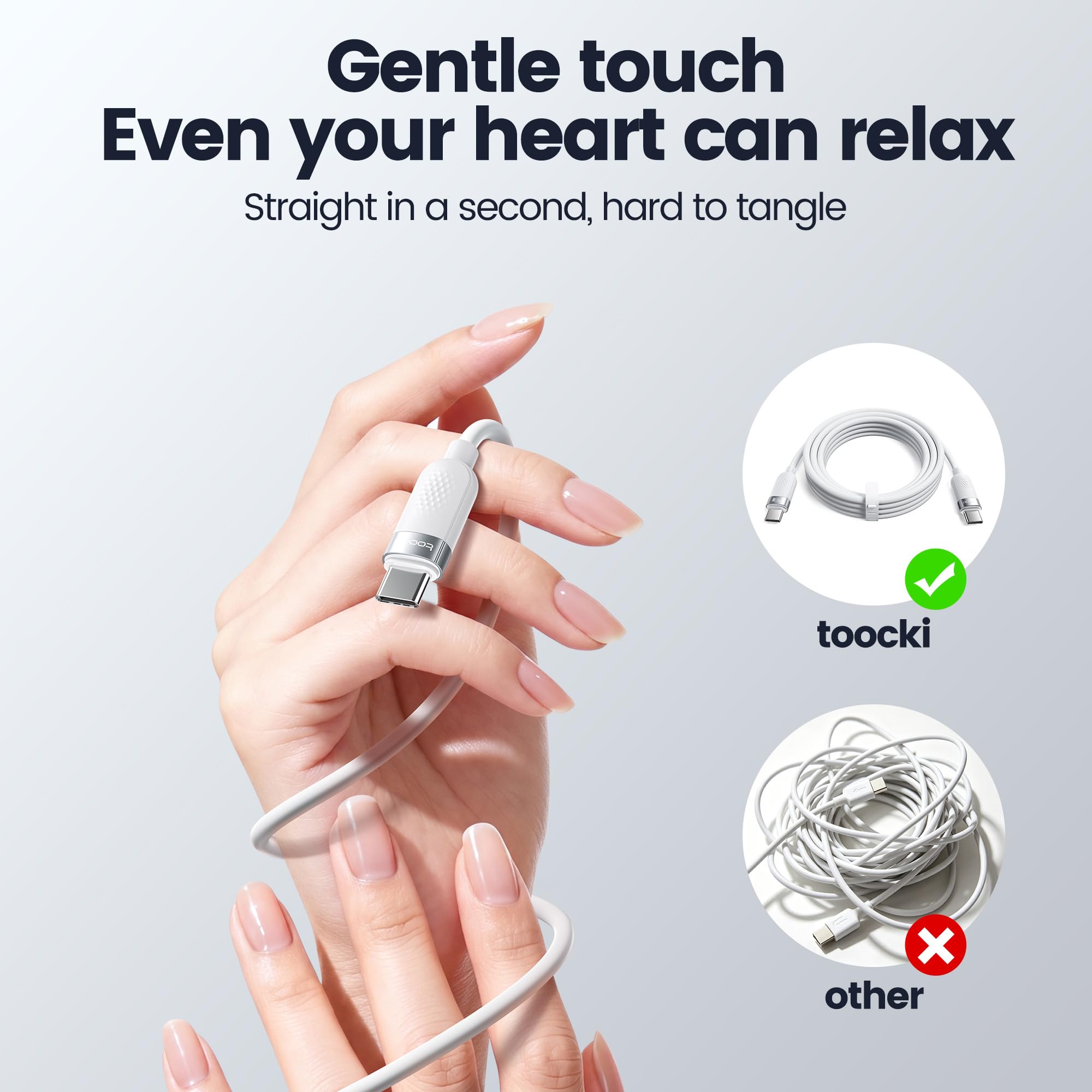 toocki Cavo USB C da 240 W, cavo di ricarica rapida in silicone, confezione da 2, 3 m