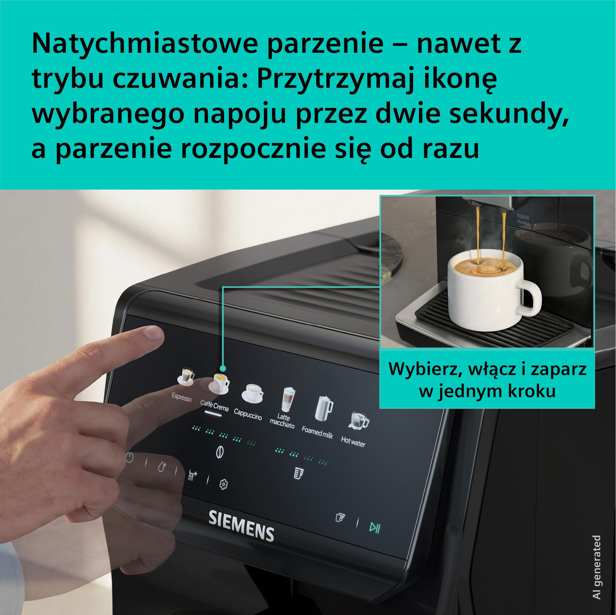 Siemens EQ500 iAroma, w pełni automatyczny ekspres do kawy ze zintegrowanym młynkiem, dotykowe sterowanie dla 6 napojów i szybka personalizacja, łatwe czyszczenie, czarny, TP551E07