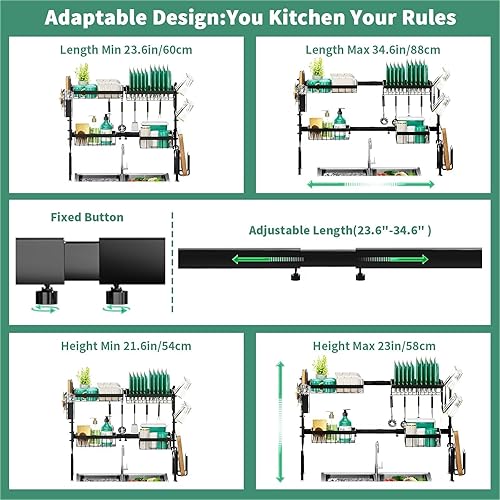 Miniatura 4 de MOUKABAL Escurridor de platos sobre el fregadero, ajustable sobre el fregadero, longitud (23.6-34.6 pulgadas), ahorro de espacio, multifuncional