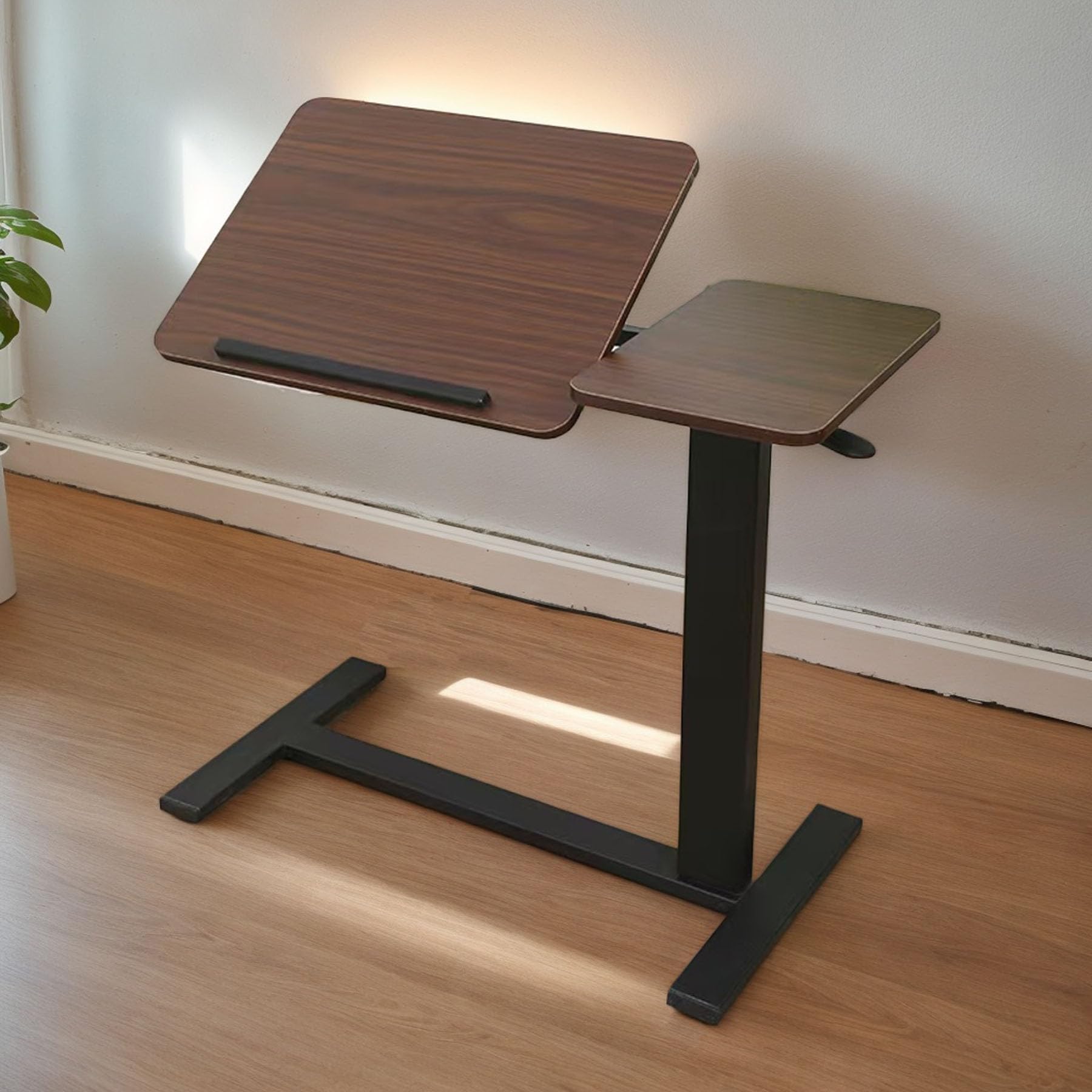 Small Standing Desk with Hidden Wheels Pneumatic Mobile Rolling Laptop Desk Adjustable Height Overbed Bedside Table Computer Workstation
