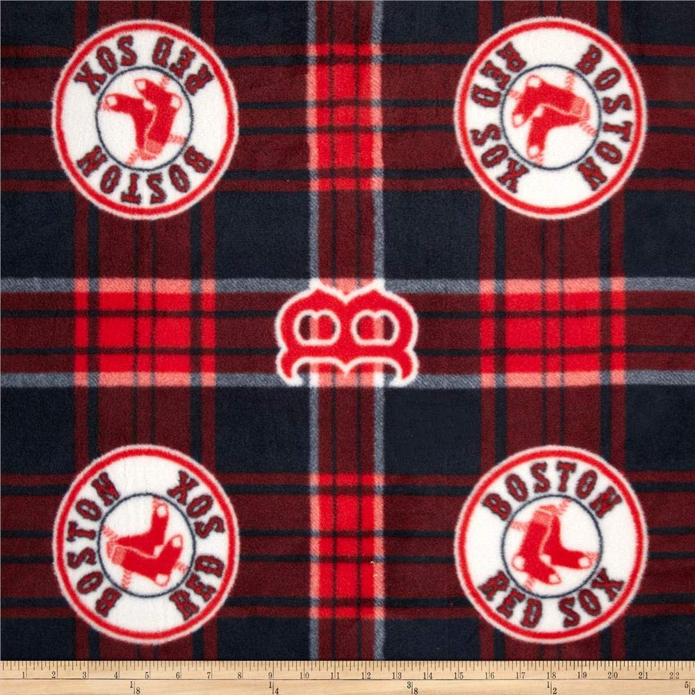 Fabric Traditions MLB Fleece Boston Sox Plaid, Yard, Blue/Red