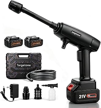 Cordless Pressure Washer with 2x Batteries 40-60 Mins Run Time, Portable Power Washer with Upgraded Anti-Leak Nozzle, 5m Filtration Hose & Foam Cannon, Jet Wash for Car,Patio,Yard