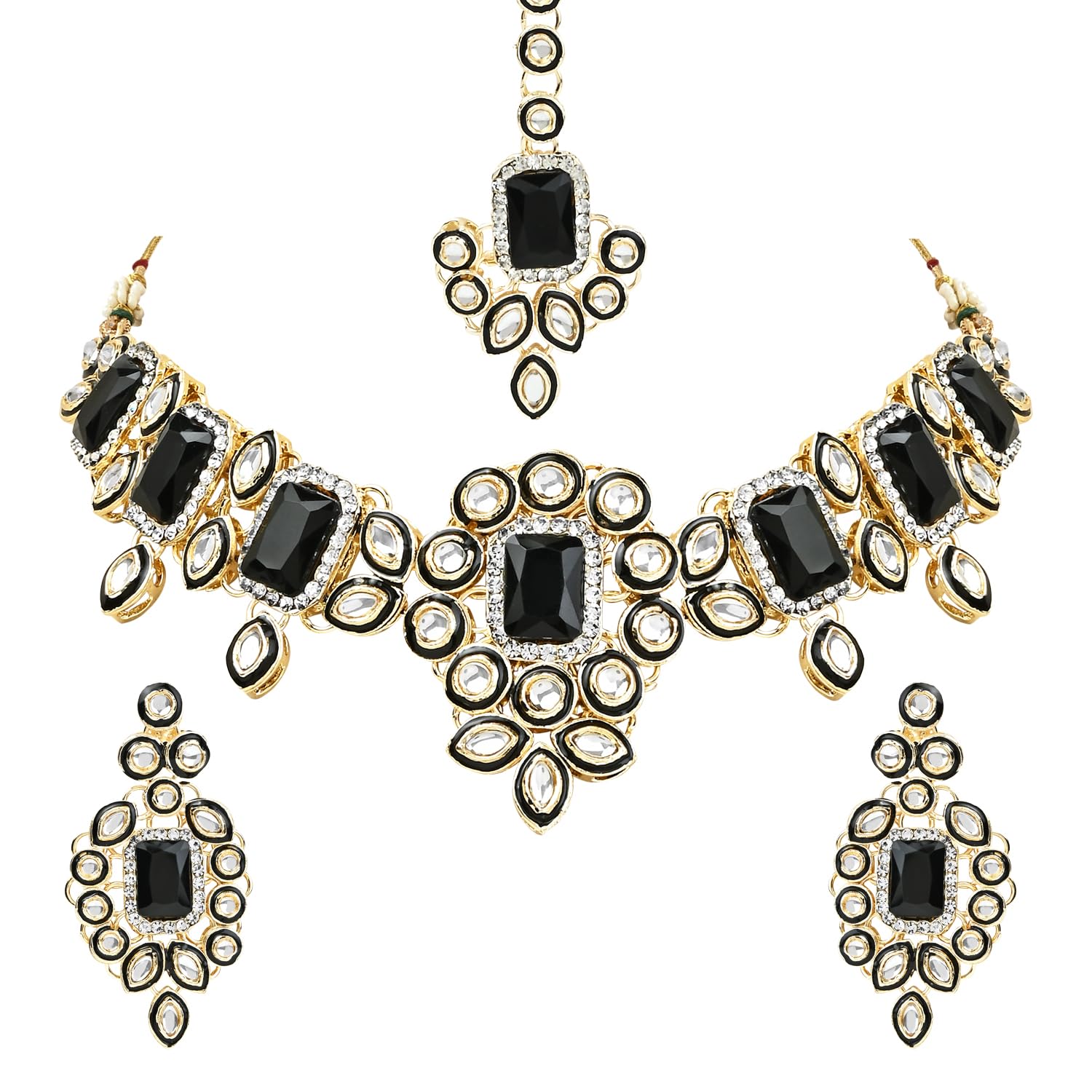 I Jewels Gold Plated Traditional Kundan & Stone Studded Choker Necklace Jewellery with Earrings & Maang Tikka Set for Women (IJ359) (Black) (B0CNXSN1CK) Amazon Price History, Amazon Price Tracker