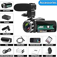 Vista 7 de Cámara de video, videocámara 4K 56MP con micrófono, cámara digital Ultra HD con zoom digital de 16X, cámara de vlogging para YouTube con pantalla