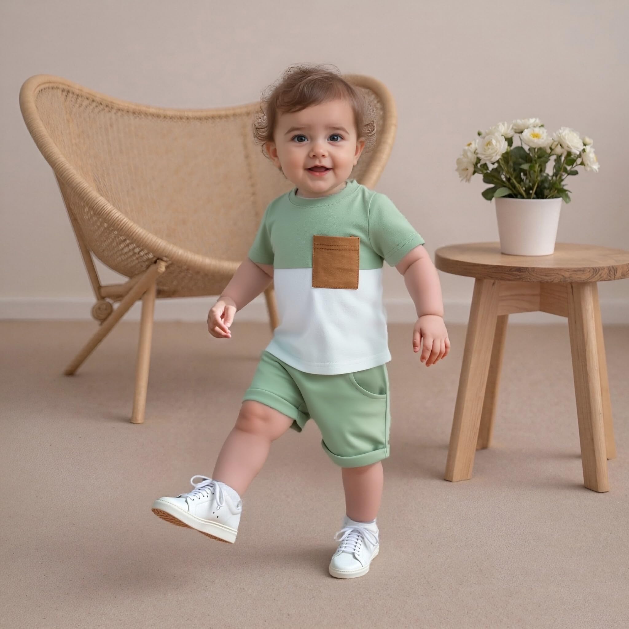 Conjunto de ropa de verano para bebé y niño, camiseta con bloques de color, pantalones cortos, ropa de tablero de ajedrez para niños de 6, 12, 18, 24 meses