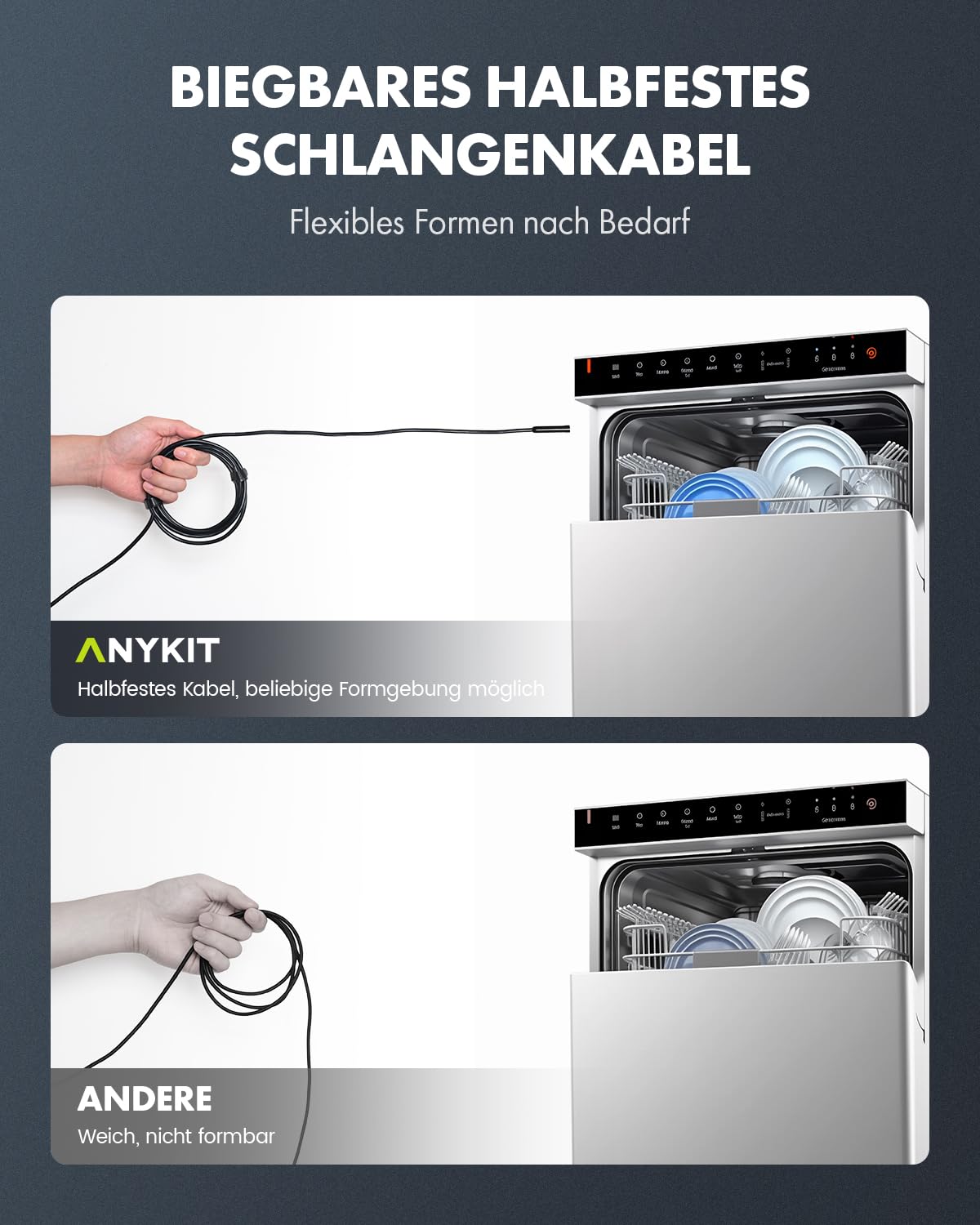 Produktbild von Anykit Dual-Lens Endoskopkamera – 5 M Halbstarres Kabel, Typ-C, IP67 Wasserdicht, Für IPhone, IPad & Android (OTG)