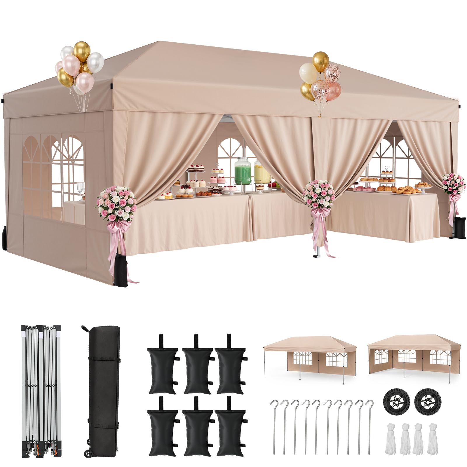 Photo 1 of Vinabilia 10x20 Pop Up Canopy Tent with 6 Sidewalls - Beige