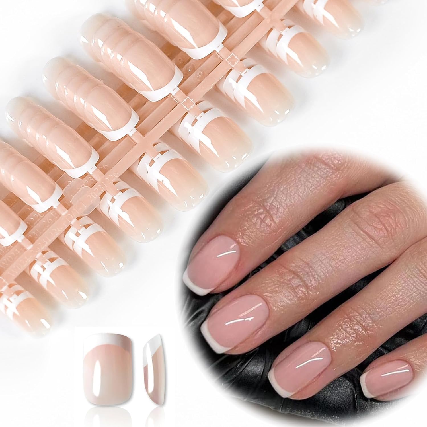 Elevenail 120pcs French Tips Press on Nails Natural Beige False Nails Full Cover Short Squoval Fake Nails Faux Ongles Daily DIY Nails Manicure Kits Nail Art Tips with 5 Sheets Adhesive Tabs