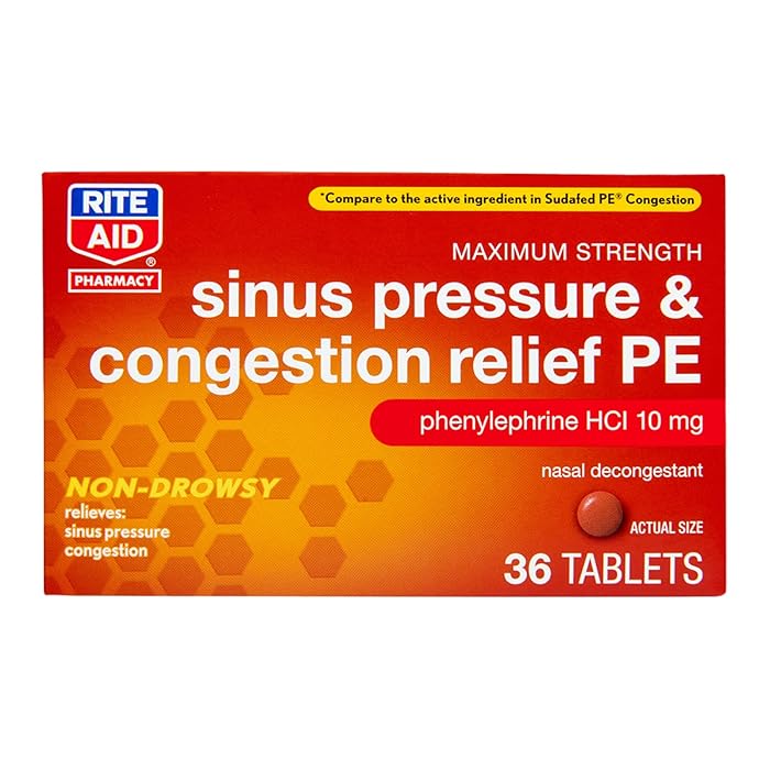 Buy Rite Aid Sinus Pressure and Congestion NonDrowsy Relief PE, 10mg 36 Tablets Nasal
