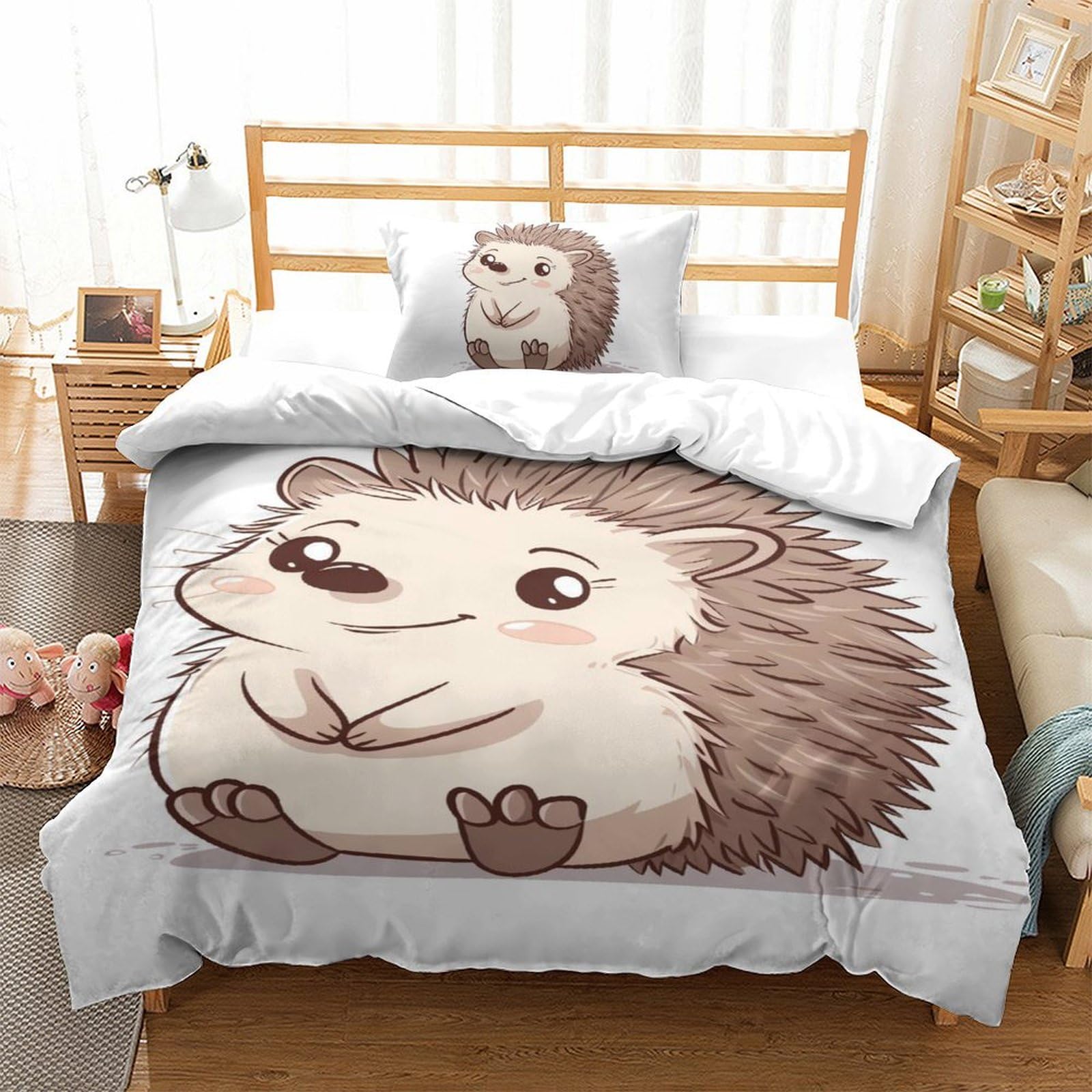 Housse de couette respirante en microfibre douce motif hérisson 3D pour enfants