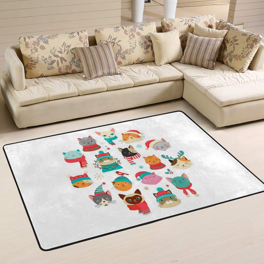 Tapis pour chat de Noël grand format Shaggy microfibre polaire corail anti-boulochage maison