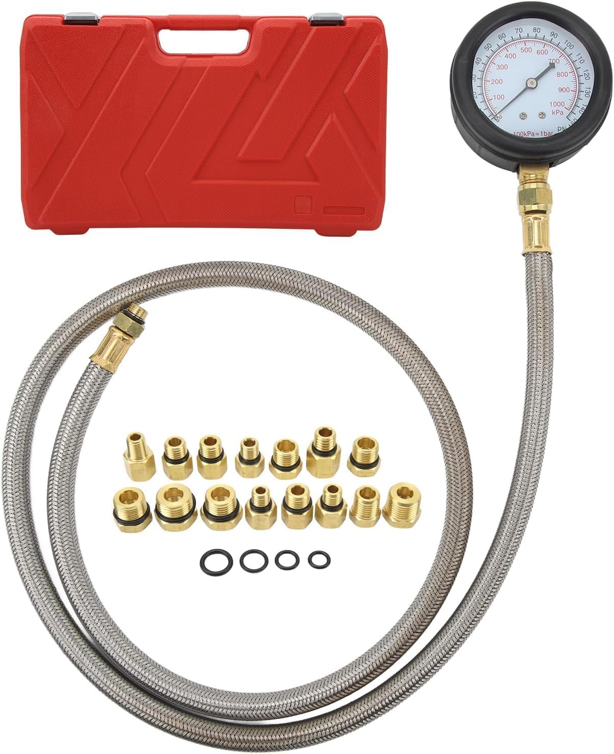 Oil Pressure Test Tool with 15 Adapters, Oil Pressure Gauge Kit, 0 to 150psi Gauge Scale Flexible Tube Pressure Tester, Universal for Vehicles, Professional Diagnostic Tool for Eng