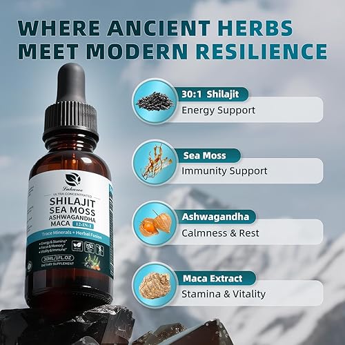 Miniatura 3 de Lukaree Shilajit - Gotas líquidas con musgo marino, ashwagandha, maca, ácido fúlvico, minerales traza, suplemento de vitaminas líquidas 12 en 1 para