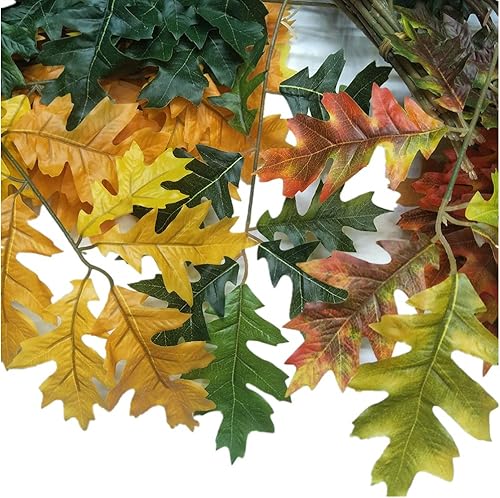 Miniatura 3 de 6 tallos de hojas de roble artificiales, ramas de árbol de roble sintético, plantas verdes para decoración floral de pared verde (amarillo) 29.5 in