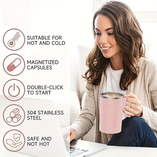Miniatura 5 de SpinBrew - Taza de café magnética de agitación automática con pantalla de temperatura, vaso de café eléctrico de acero inoxidable automezclable,