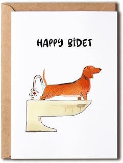 Happy Bidet Card - Funny Birthday Card - Toilet Pun - Sausage Dog - Funny Dog - Dog Birthday Card - Funny Dachshund Card