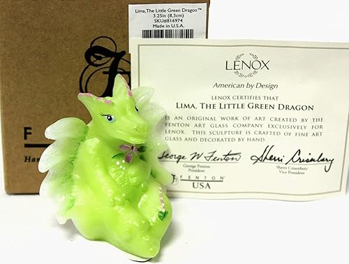 Miniatura 2 de Lenox Fenton - Figura de cristal maciza hecha a mano con diseño de Lima, el pequeño dragón verde, hecha en Estados Unidos, COA