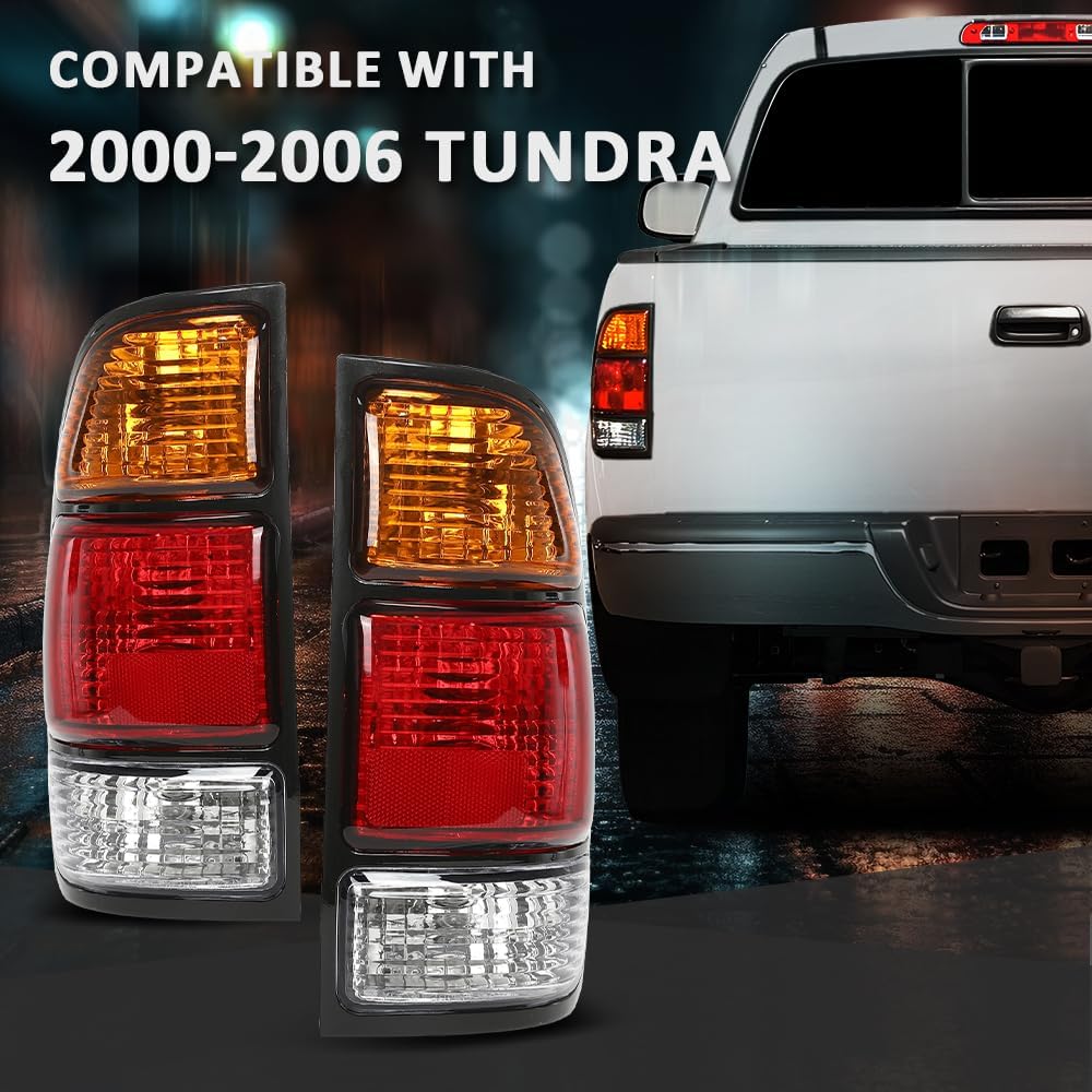 CROSSDESIGN Tail Lights Assembly Fit Toyota Tundra Regular Cab & Access Cab 2000-2006 Fleetside Bed Model Left Diver & Passenger Right Side Rear Brake Lamps