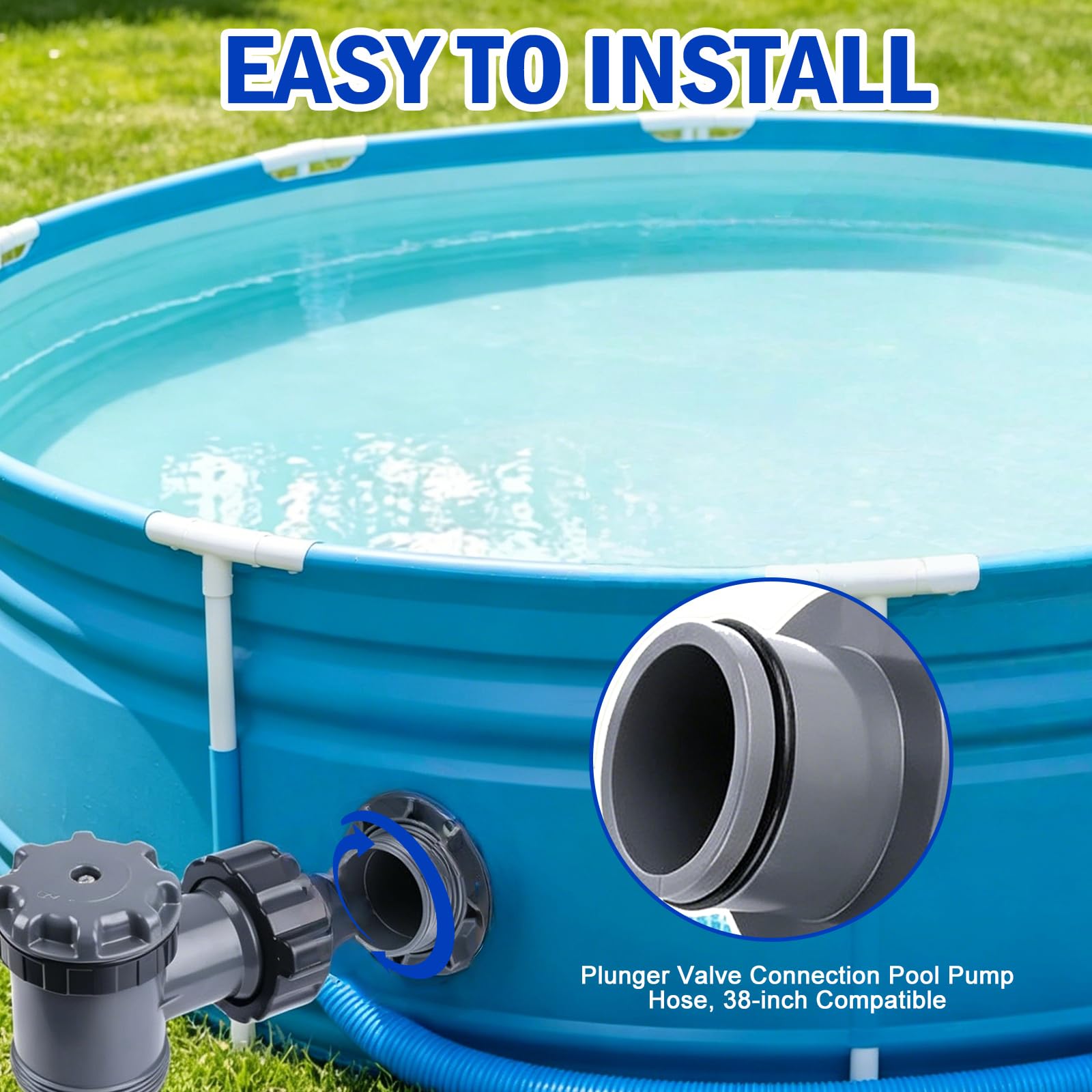2 Stück Pool Absperrhahn 38mm, Schwimmbad-Filterpumpe, Pool Schlauchverbinder 38mm, Einlass/Auslass Ventil für 1-1/2 Zoll Schlauch, Kolbenventilanschluss für Oberirdische Pools und Poolpumpen