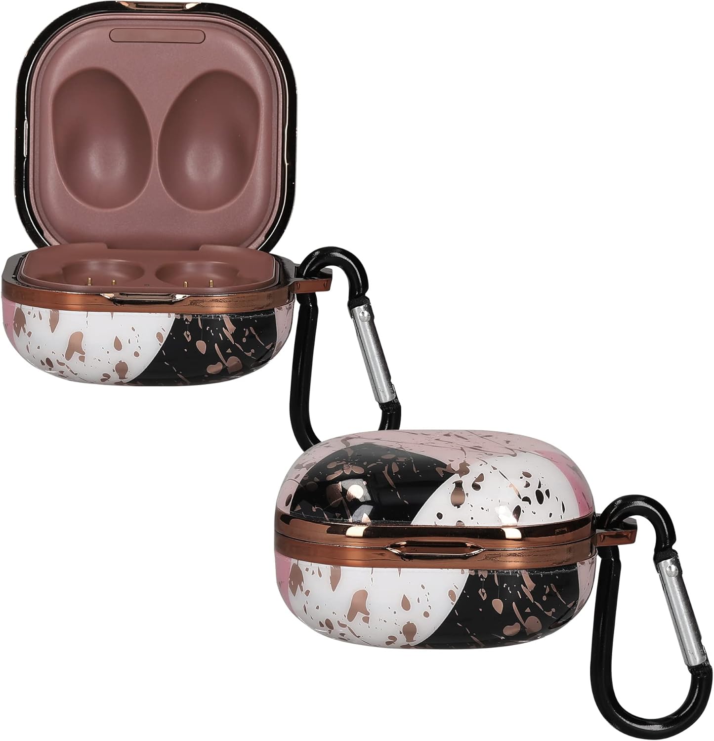 kwmobile Case Compatible with Samsung Galaxy Buds 2 Pro/Buds 2 / Buds Live - Case for Earbuds - Mixed Marble Dusty Pink/White/Black