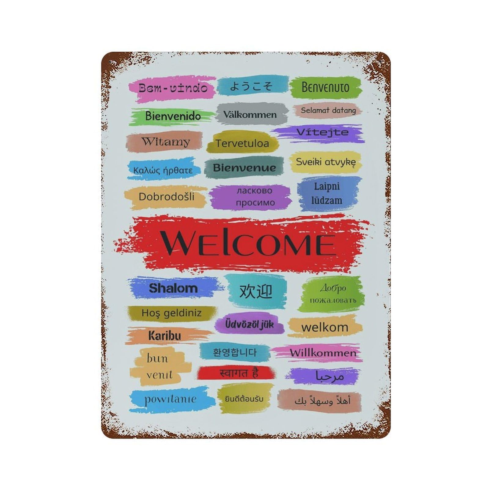 xiaoxiaoshen Multilingual Hello Poster,Colorful International Greeting (3) Wall Decor Art Metal Tin Poster Modern Home Decor Art Home Bar Shop Decorations Vintage Sign 40x30cm