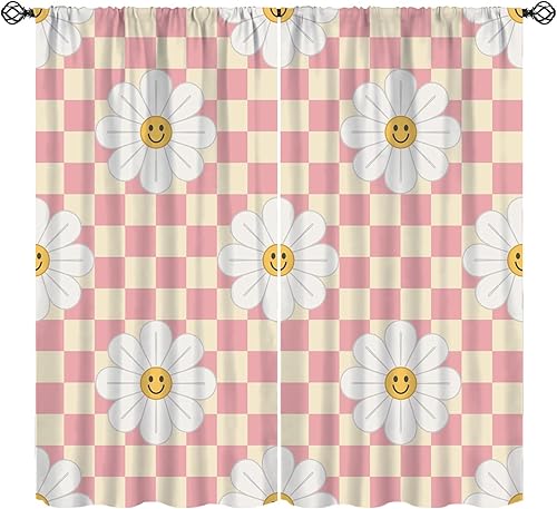 Miniatura 25 de Cortinas florales retro de los años 70, tratamiento de ventana abstracto geométrico hippie floral de mediados de siglo, cortinas con aislamiento