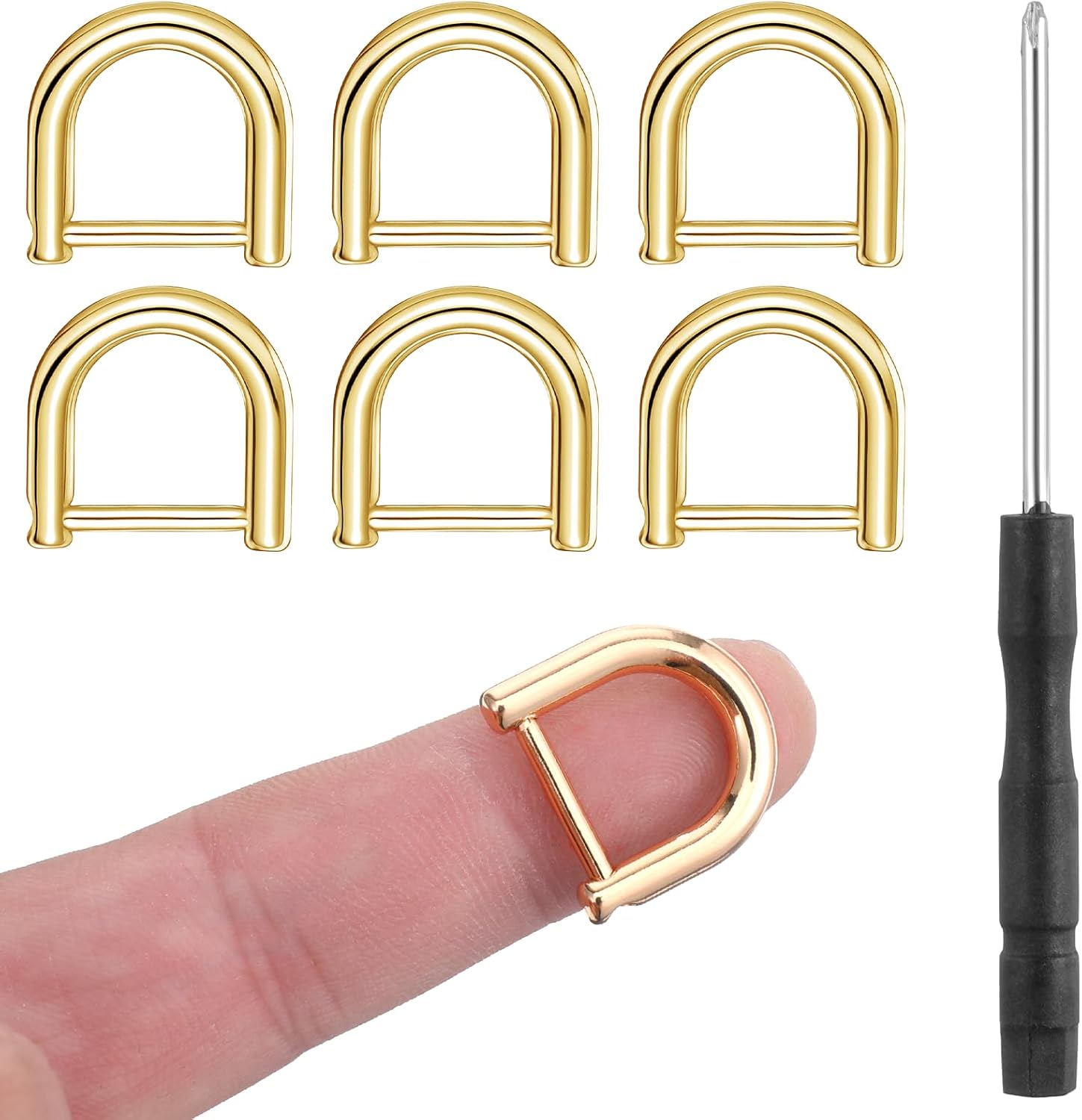 6 Pcs Shackle Screw D Rings, U Shape D Ring Screw in Shackle Semicircle with Screwdriver for Car Key Leather Craft Purse Keychain Ring Horseshoe Shape