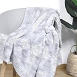 Furry Faux Fur Reversible Soft Fluffy Twin Luxury Blanket for Bed Couch Sofa 60x80 inches Purple White