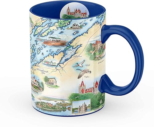 Xplorer Maps Taza de cerámica 1000 Islands Map (16 onzas) Taza de café sin BPA para bebidas calientes y frías perfecta para oficina, hogar o regalo