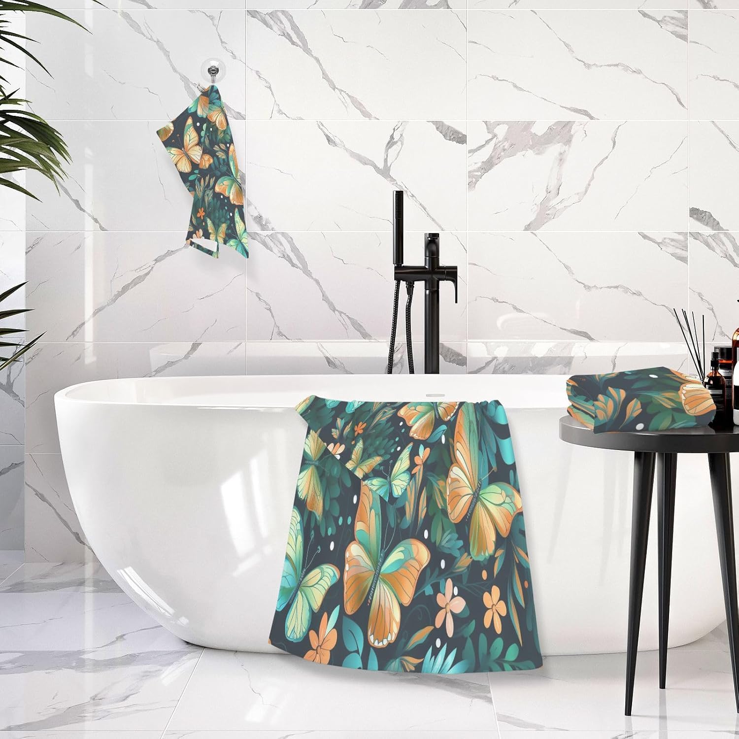 Hand Towels Premium Soft and Highly Absorbent Green Dreamy Butterfly 2 Pcs Towels for Bathroom Set 100% Cotton Decorative Face Towels