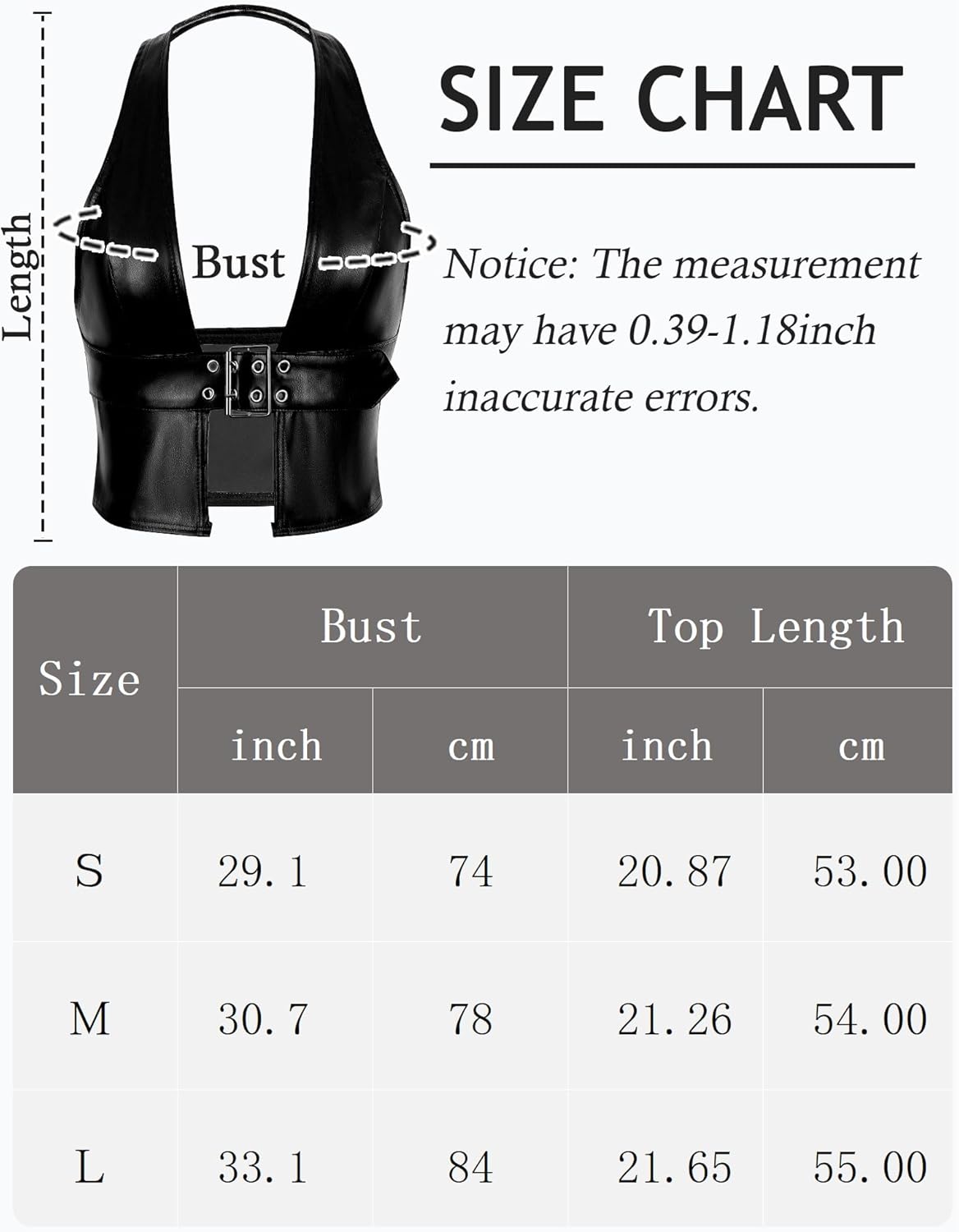 FEOYA Women’s Leather Halter Top Sexy Deep V Neck Bustier Tops Club Party Crop Tank Top Buckle Open - Image 6