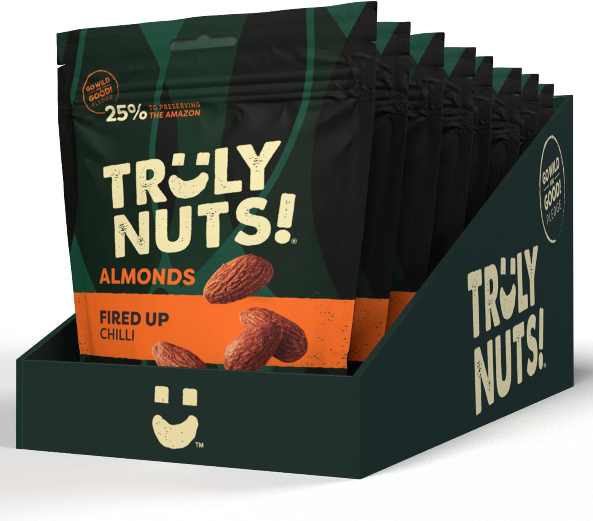 Truly Nuts! Fired Up Chilli Almonds, 120g, Pack of 8 - Baked Almonds with Chilli Seasoning, Gluten Free, High Fibre, High Protein Vegan Snack, Healthy Snacks for Adults