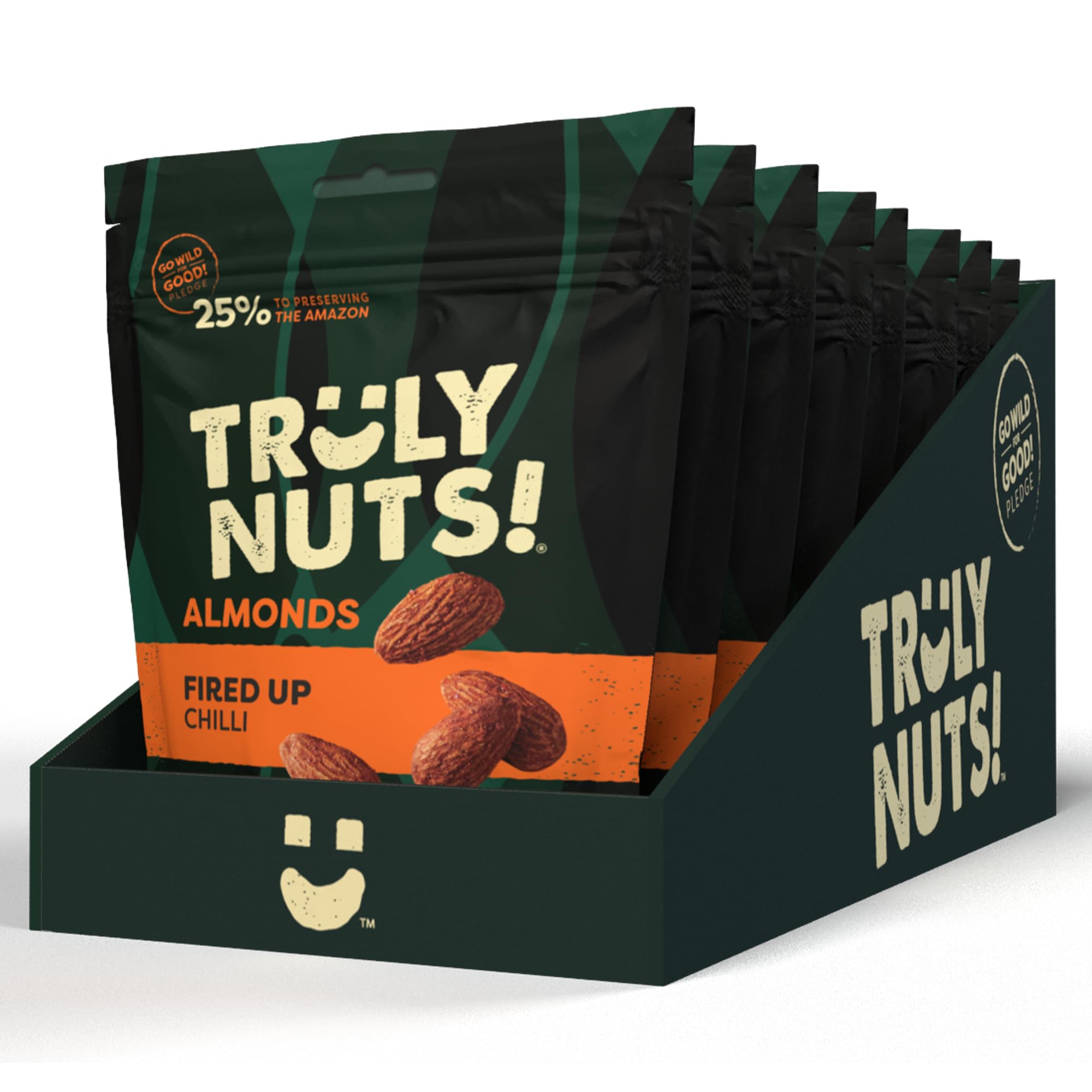 Truly Nuts! Fired Up Chilli Almonds, 120g, Pack of 8 - Baked Almonds with Chilli Seasoning, Gluten Free, High Fibre, High Protein Vegan Snack, Healthy Snacks for Adults