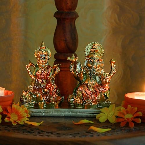 Miniatura 5 de alikiki Estatua de señor hindú Ganesha Lakshmi - 3.7 pulgadas de alto Dios indio Laxmi Ganesh Murti Artículo para el hogar Templo Puja Pooja Ídolo