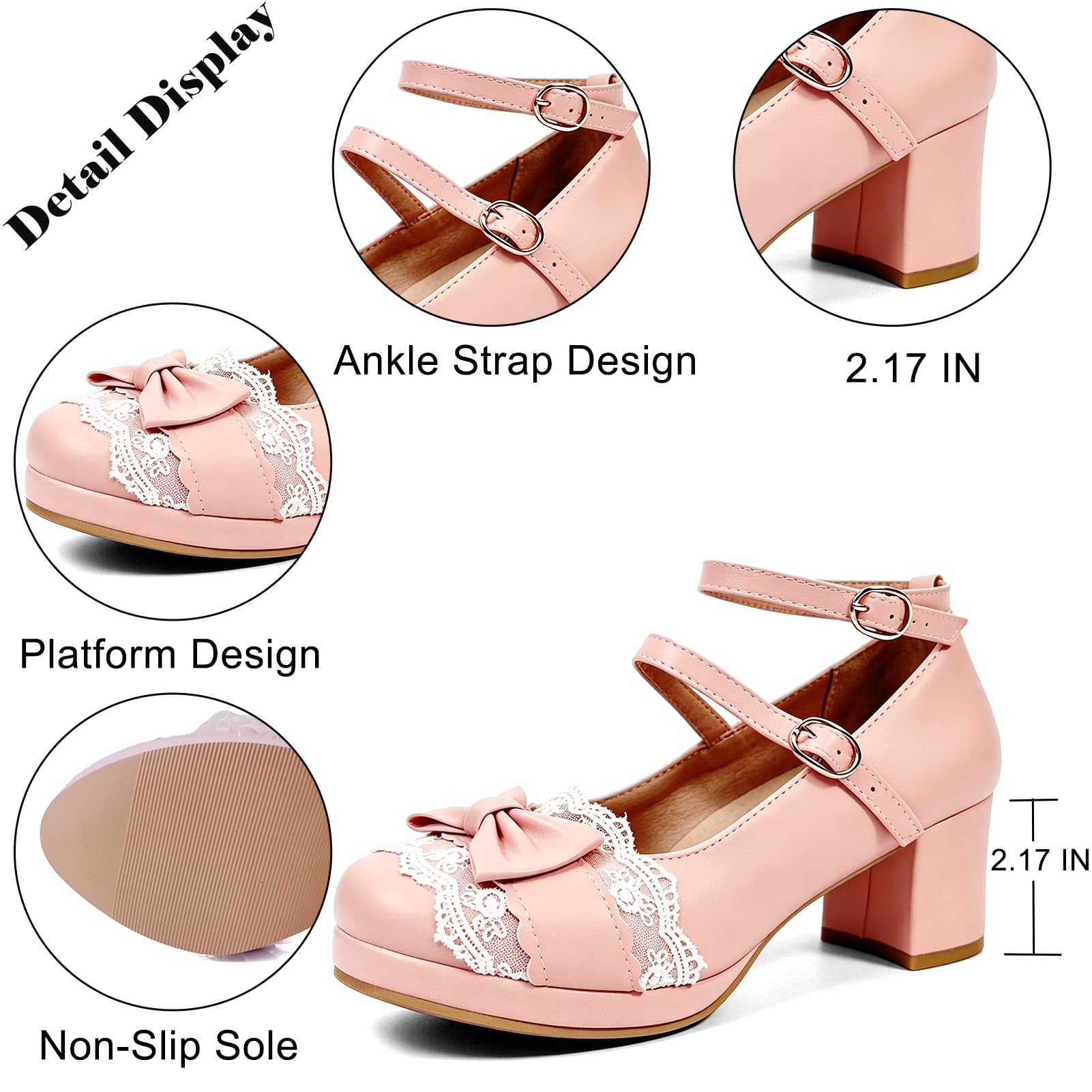 MEOTINA Chaussures Mary Janes à talons hauts avec nœud mignon pour femme - Chaussures à plateforme et à lanières - Chaussures Kawaii