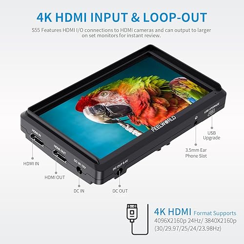 Miniatura 3 de FEELWORLD S55V2 5.5 pulgadas DSR Cámara Monitor de Campo Pequeño Full HD 1920x1152 IPS Video Assist Mit HDMI Salida y Entrada