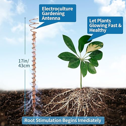 Miniatura 4 de Estacas para plantas de electrocultivo, paquete de 6 antenas de bobina de cobre de 17 pulgadas de largo para cultivo de jardín, plantas y verduras,